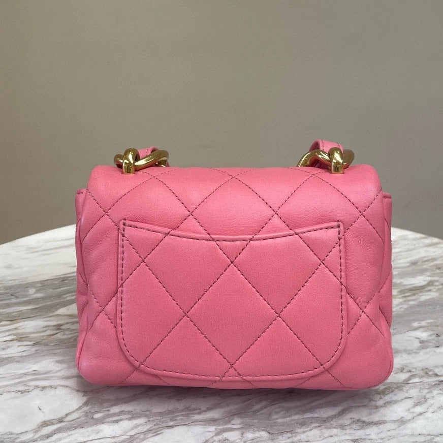 CHANEL Hobo Barbie Pink Thick Chain Shoulder Bag Diamond Women Classic
