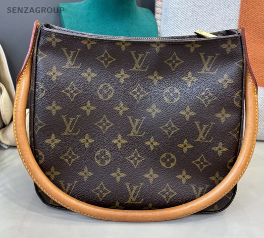 Louis Vuitton Looping Monogram Shoulder Bag Brown Gold Women Classic