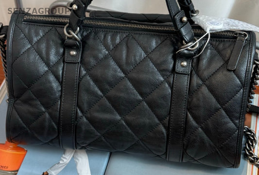 Chanel Bowling Chain Crossbody Handbag Black Red Silver Women Classic