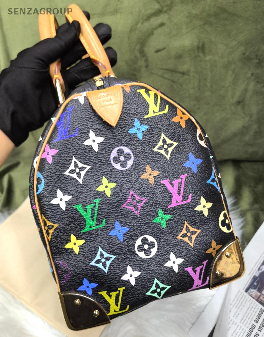 Louis Vuitton Black Multicolore Speedy 30 Top Handle Shoulder Bag Women