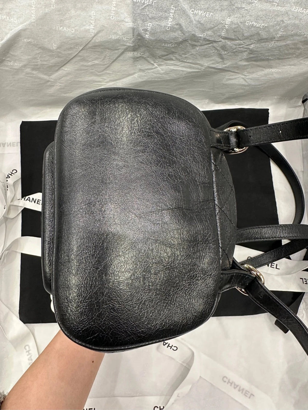 CHANEL Duma Small Black Waxed Leather Backpack For Women