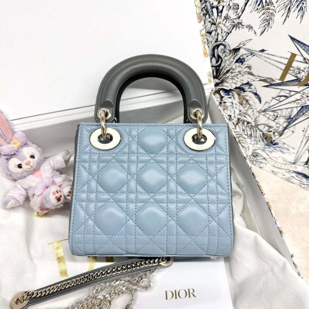 Dior Lady Dior Blue Gray Handbag Excellent
