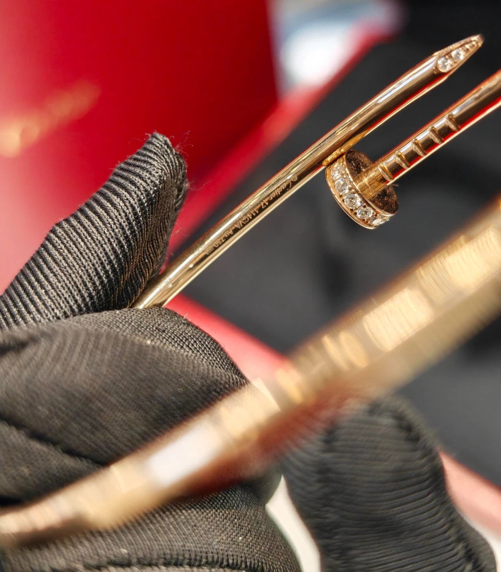 Cartier Juste Un Clou 18k Rose Gold Small Bangle Bracelet with Diamonds Size17