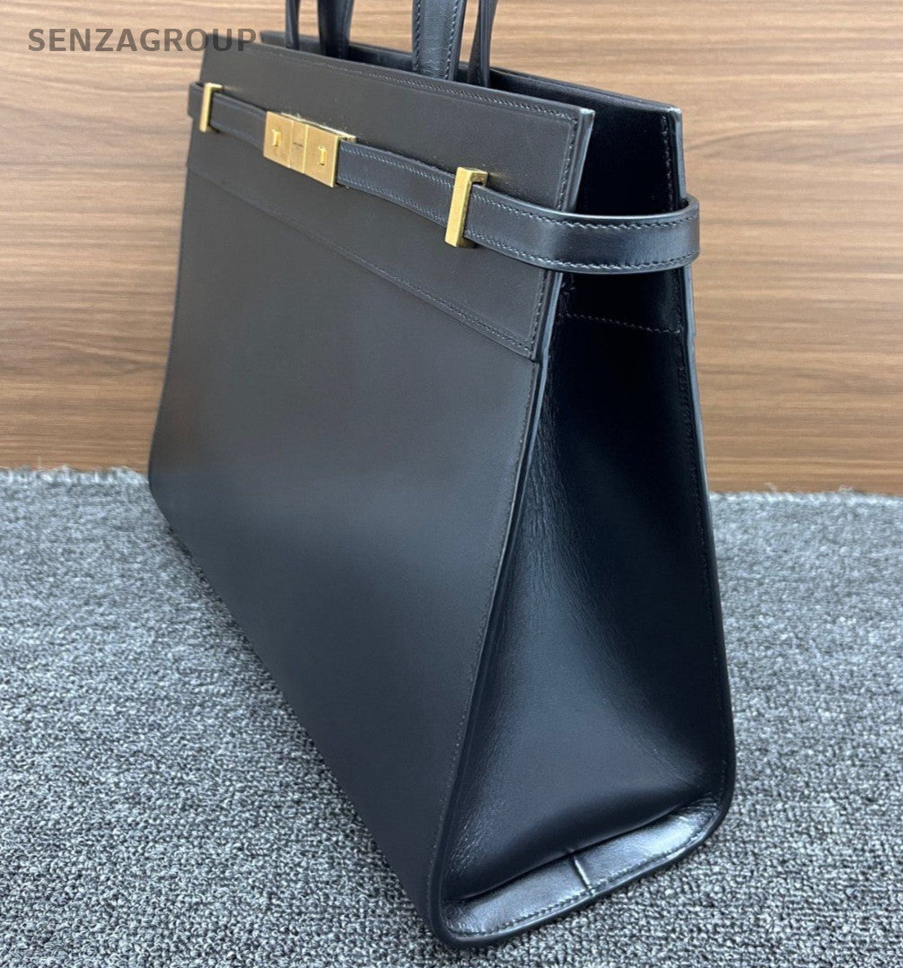 Saint Laurent  Manhattan GM Handbag Crossbody Black Gold Used Women Classic