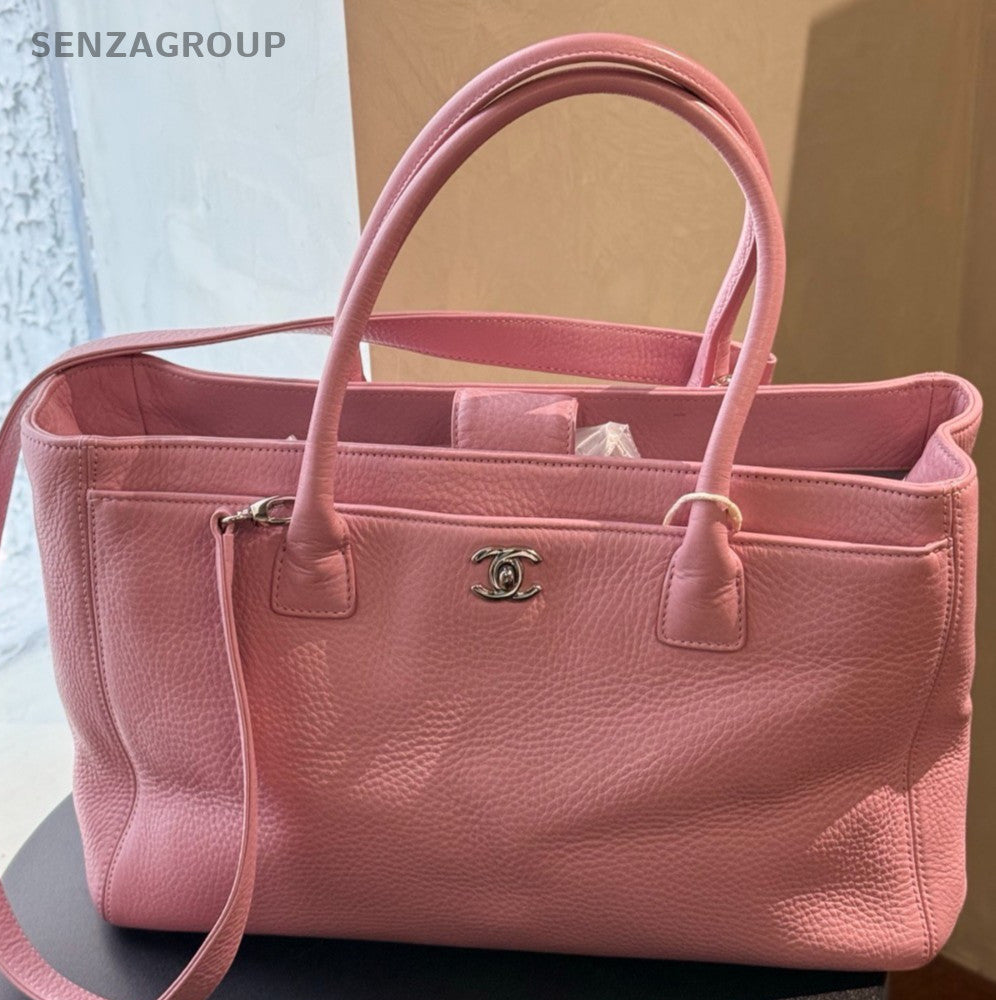 Chanel Cerf MM Tote Shoulder Bag Pink Silver Women Classic Designer