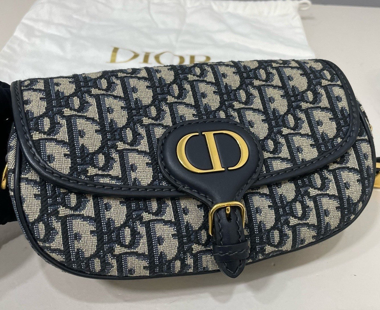 Christian Dior Oblique Bobby Shoulder Bag Black Gold Women Classic Fashion