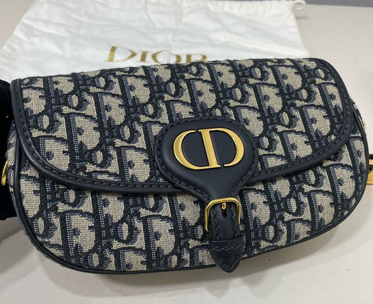 Christian Dior Oblique Bobby Shoulder Bag Black Gold Women Classic Fashion