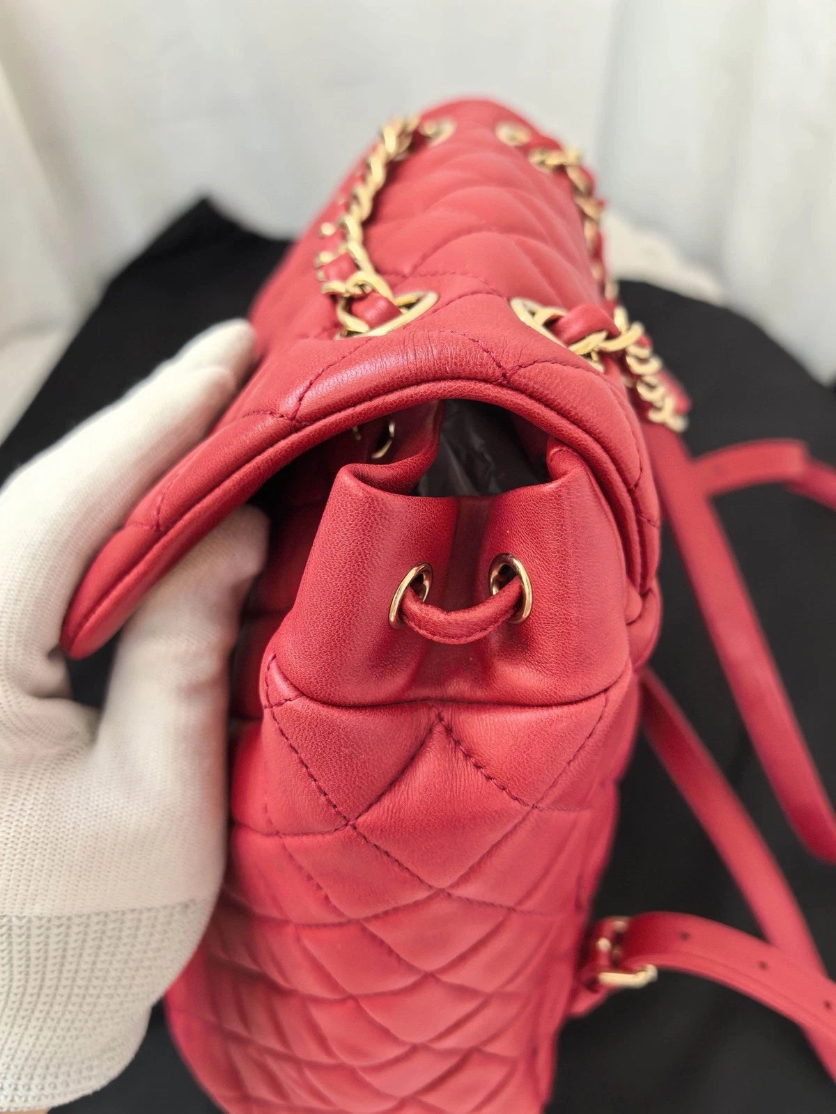 CHANEL Timeless Matelasse Lambskin Backpack Women's Red Quilted CC Turnlock