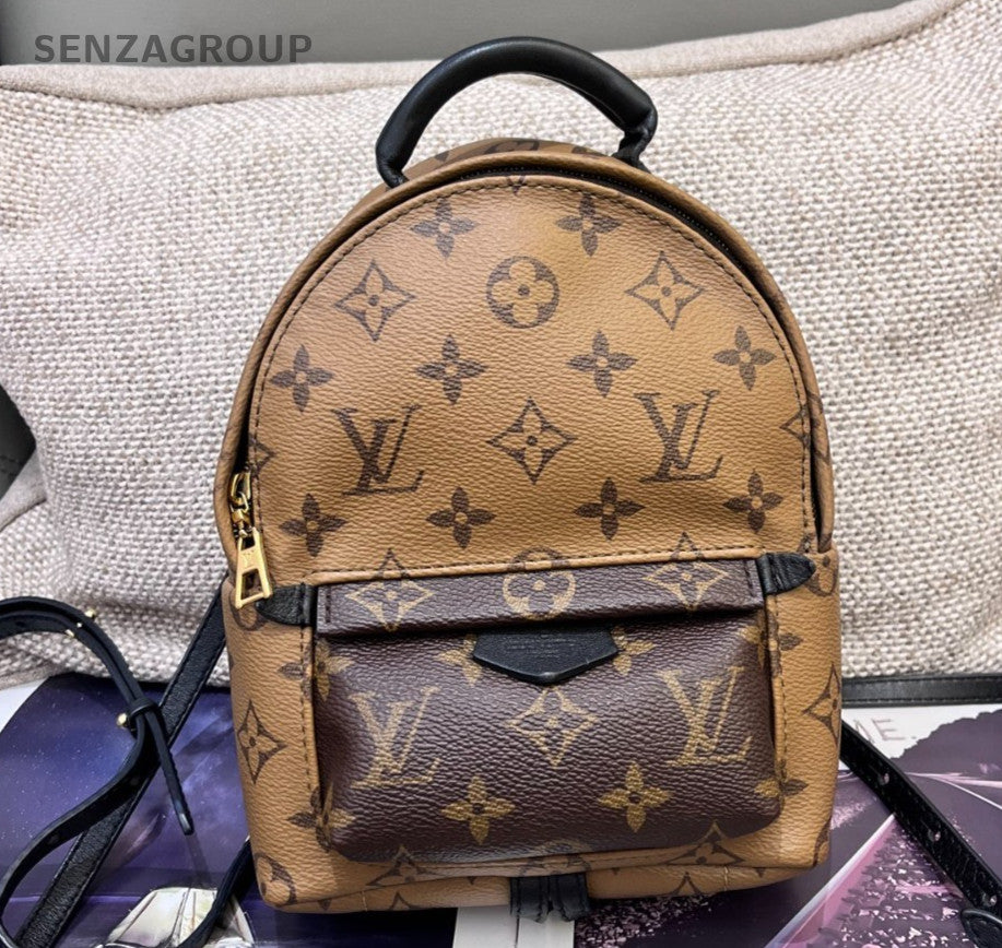 Louis Vuitton Palm Springs Mini Monogram Backpack Brown Gold Used Women Classic