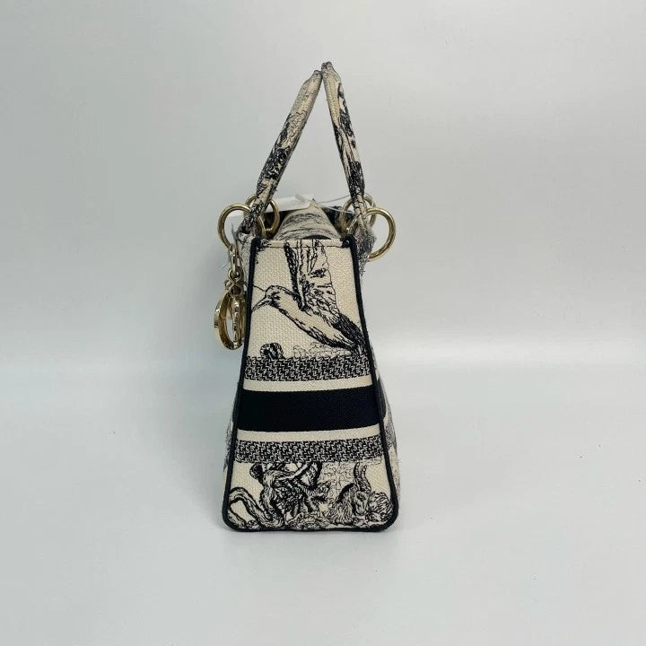 Dior Embroidered Canvas Lady Dior Top Handle Bag For Women