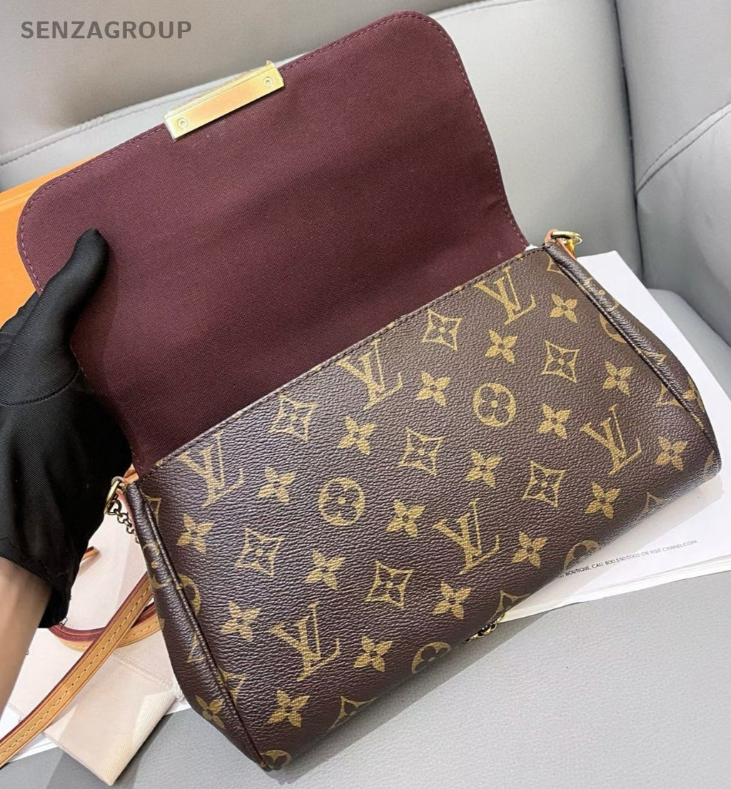 Louis Vuitton Favorite MM Monogram Chain Shoulder Bag Crossbody Brown Gold Women