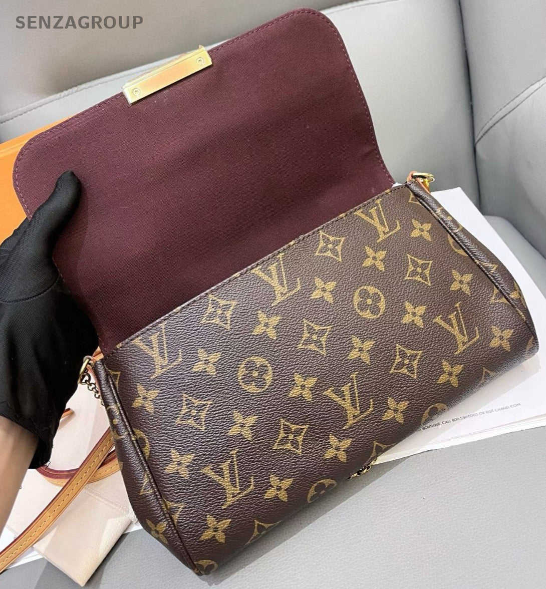 Louis Vuitton Favorite MM Monogram Chain Shoulder Bag Crossbody Brown Gold Women