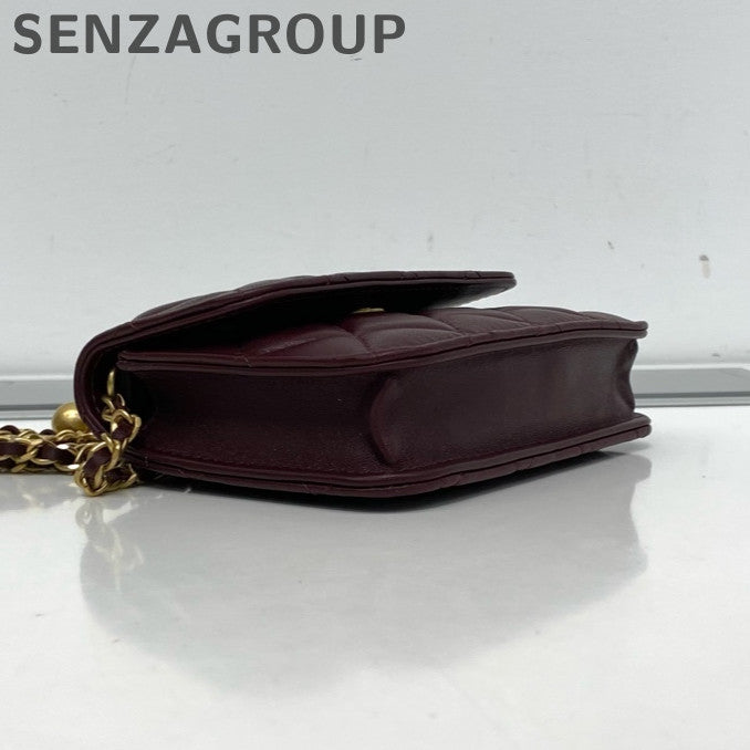 Chanel Classic Quilted Red Gold Chain Card Case Crossbody Bag