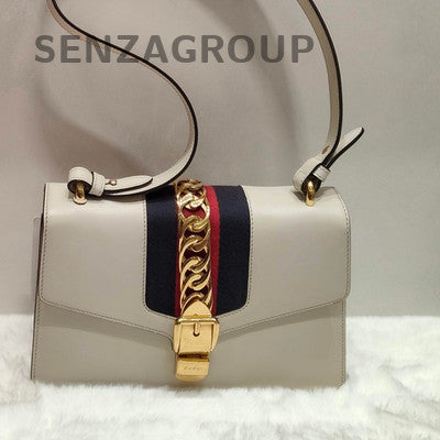 Gucci Sylvie Shoulder Bag White Gold Classic Fashion Women