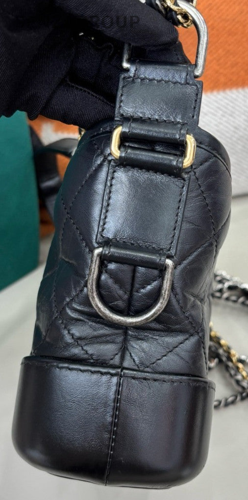 Chanel Gabrielle PM Chain Shoulder Bag Diamond Black Gold Women Classic Designer