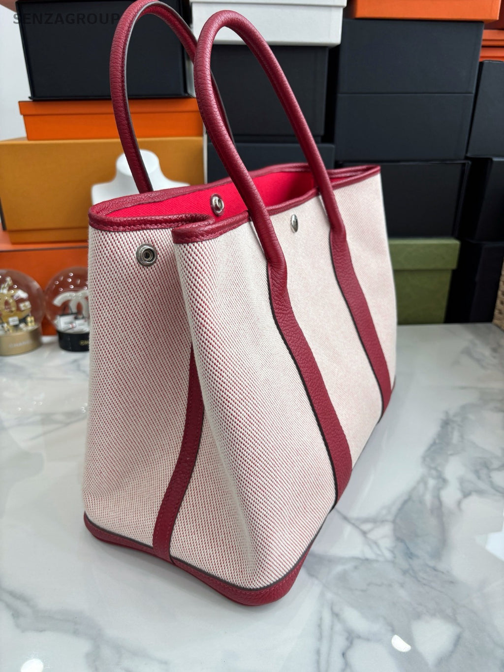 Hermes Peach Pink Garden 36 Shoulder Handbag Canvas tote Almost brand new