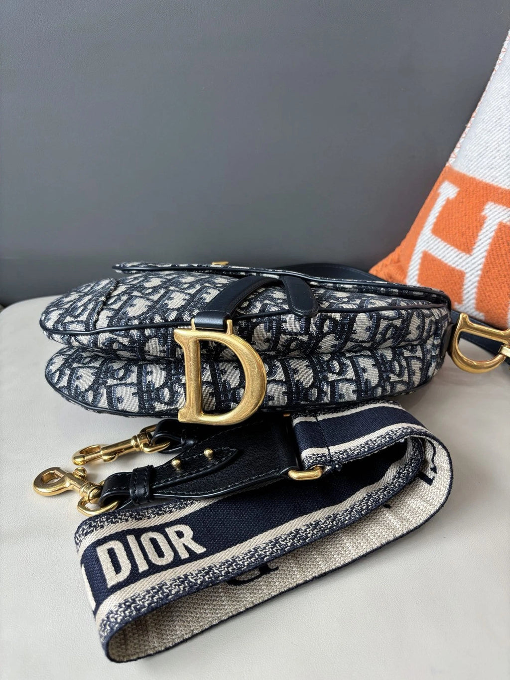 Dior Saddle Gold Blue Shoulder Bag Crossbody Excellent