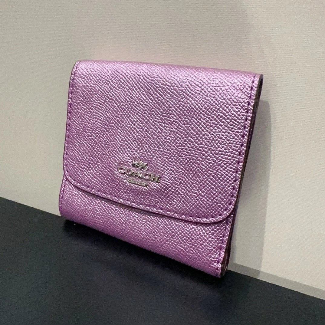 Coach Purple Leather Wallet Card Coin Purse For Women