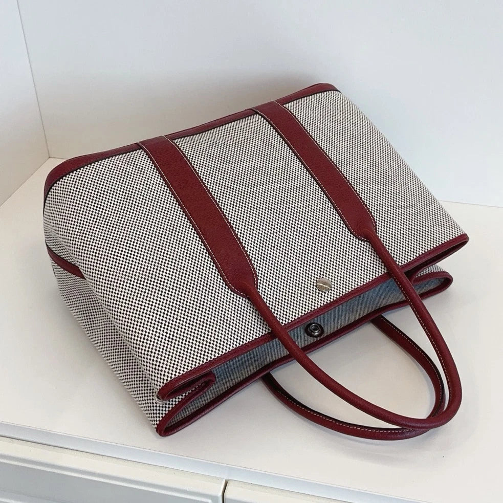 Hermes Garden Party 36 Tote Top Handle Bag Red Beige Women Fashion