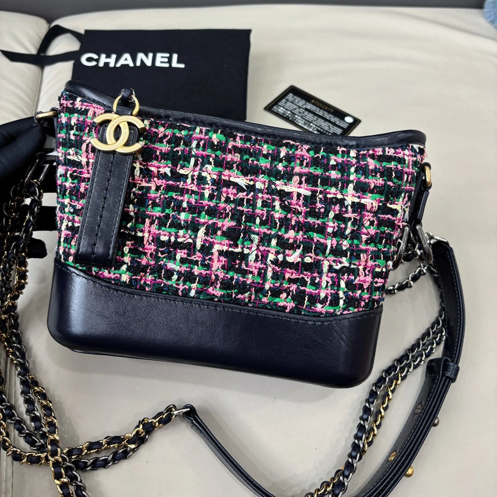 Chanel Gabrielle Chain Shoulder Crossbody Bag Black Gold Women Fashion