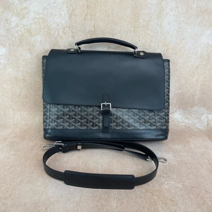 Goyard Citadin Classic Black Leather Shoulder Bag Briefcase For Women