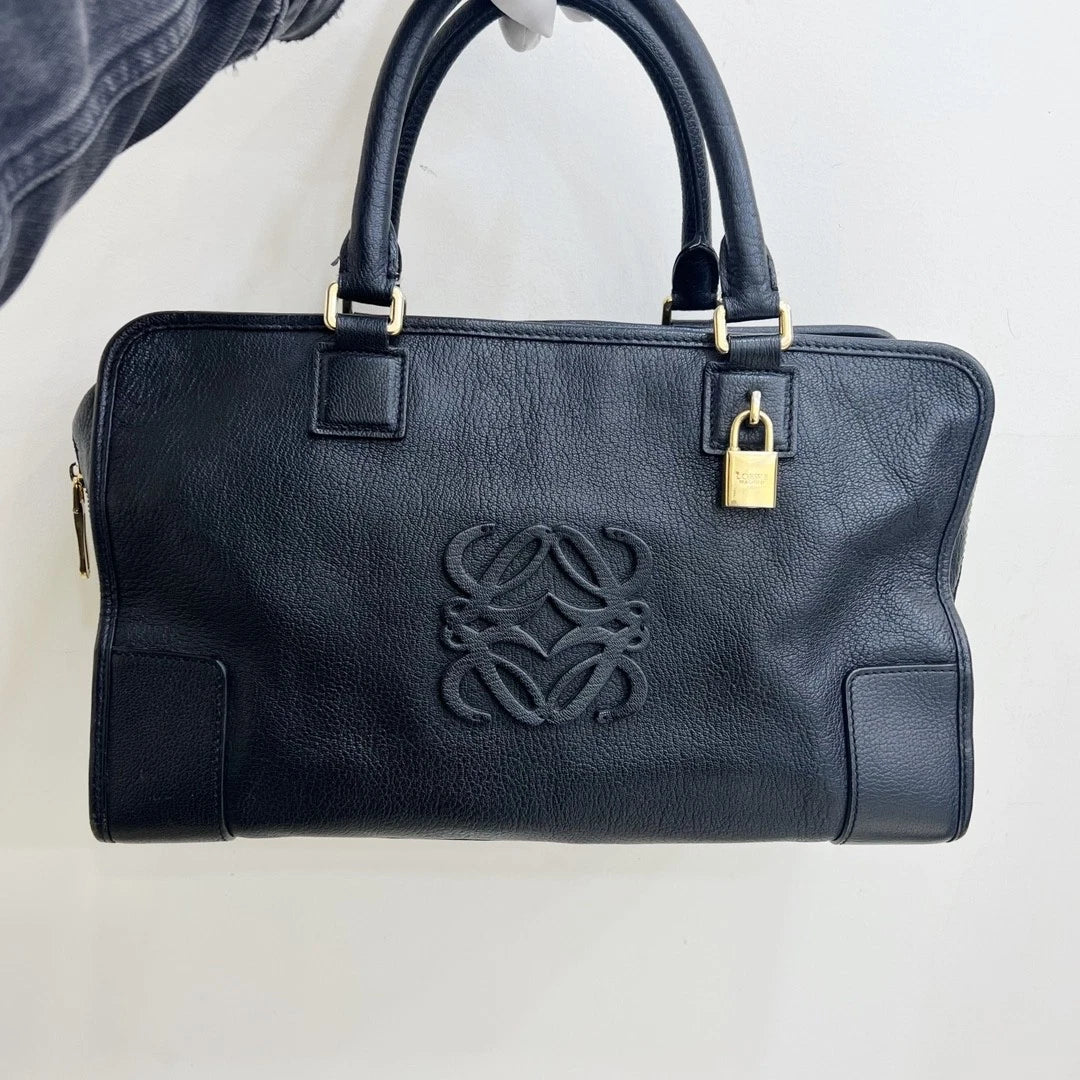 Loewe Amazona Calfskin Top Handle Bag Black Gold Women Classic Fashion