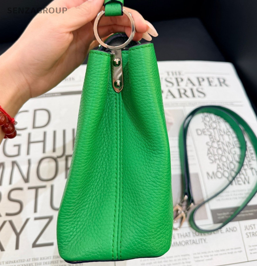 Louis Vuitton Capucines BB Calfskin Top Handle Bag Crossbody Green Silver Women