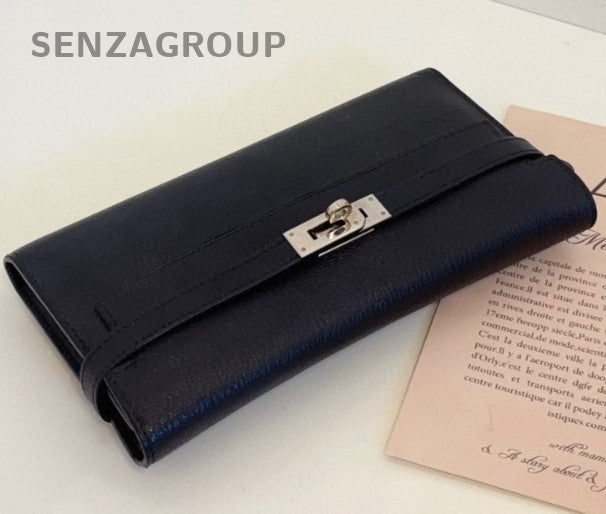 Hermes KellyToGo Lambskin Clutch Chain Shoulder Bag Black Silver Women Classic