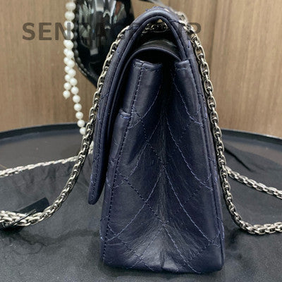 Chanel Blue Quilted Medium Flap Bag Silver Hardware Classic Women's