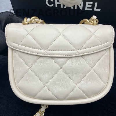 Chanel Beige Quilted Saddle Bag with Gold Chain Strap - Classic Women's