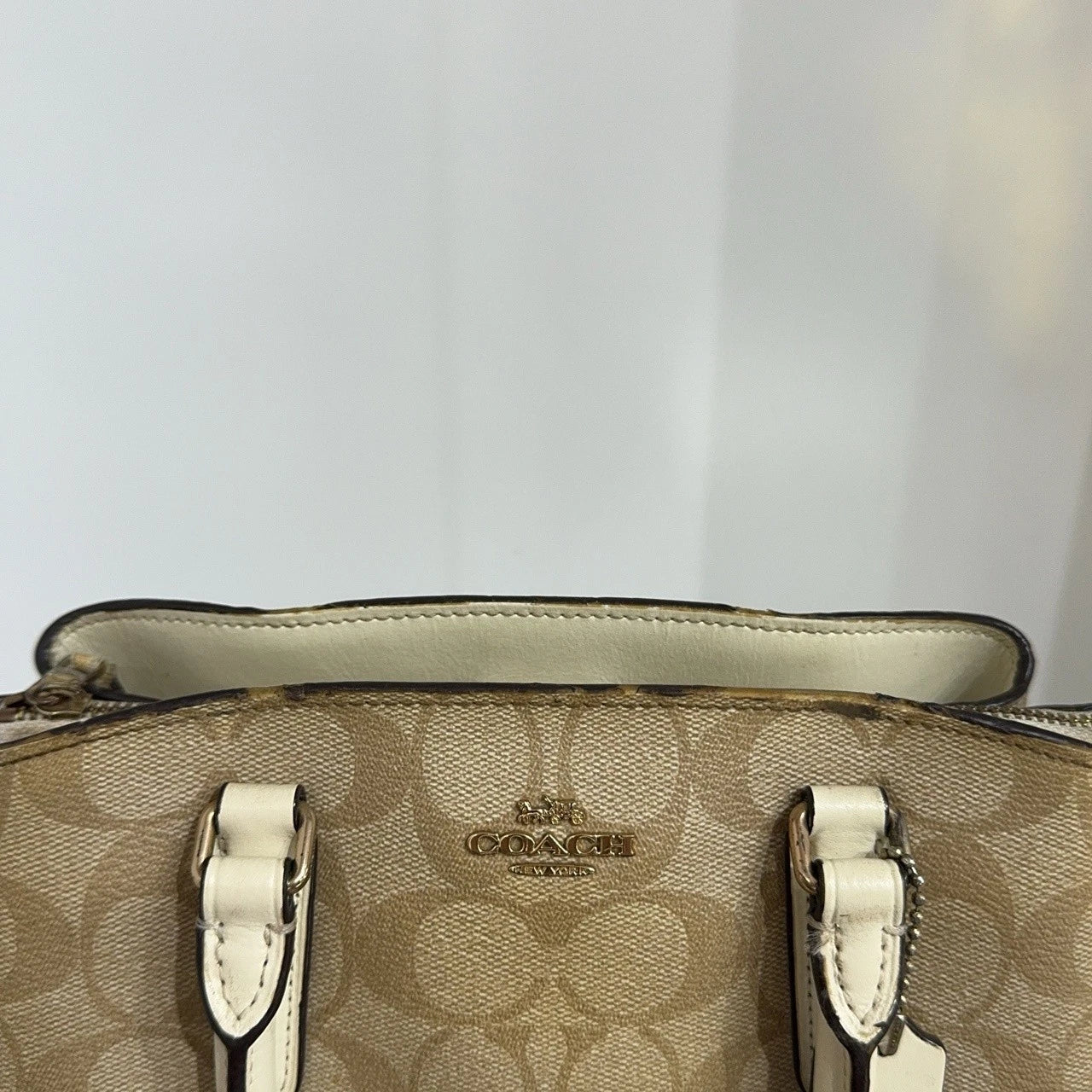 Coach Beige Monogram Canvas Tote Shoulder Handbag Crossbody Bag Women