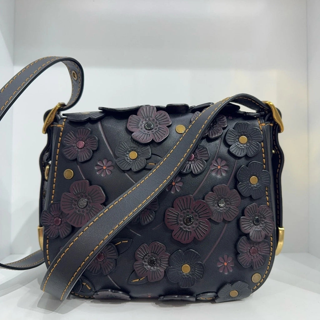 Coach Genuine Leather Camellia Limited Saddle Shoulder Crossbody Bag For Women