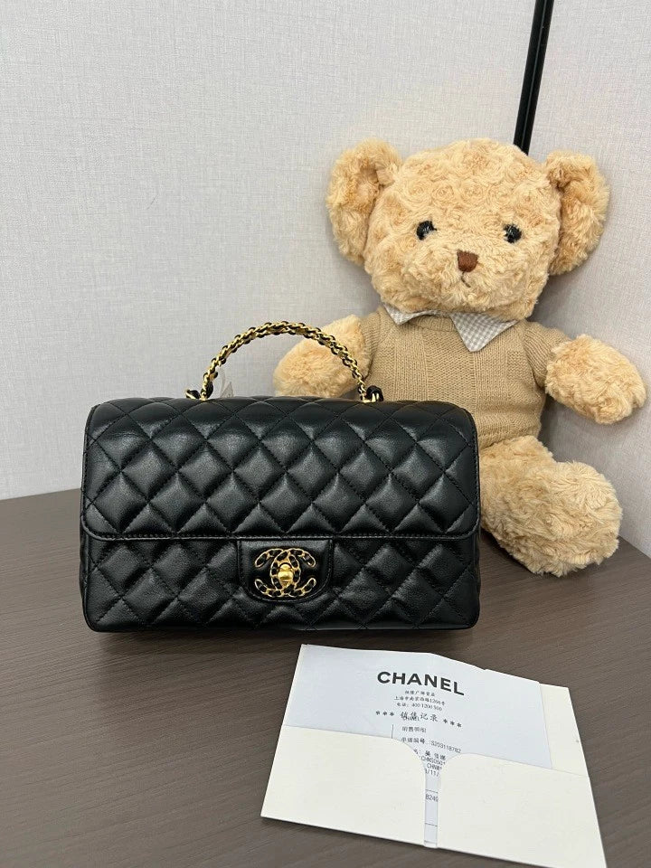 CHANEL Black Gold Rhinestone Handle CF Crossbody Bag For Women