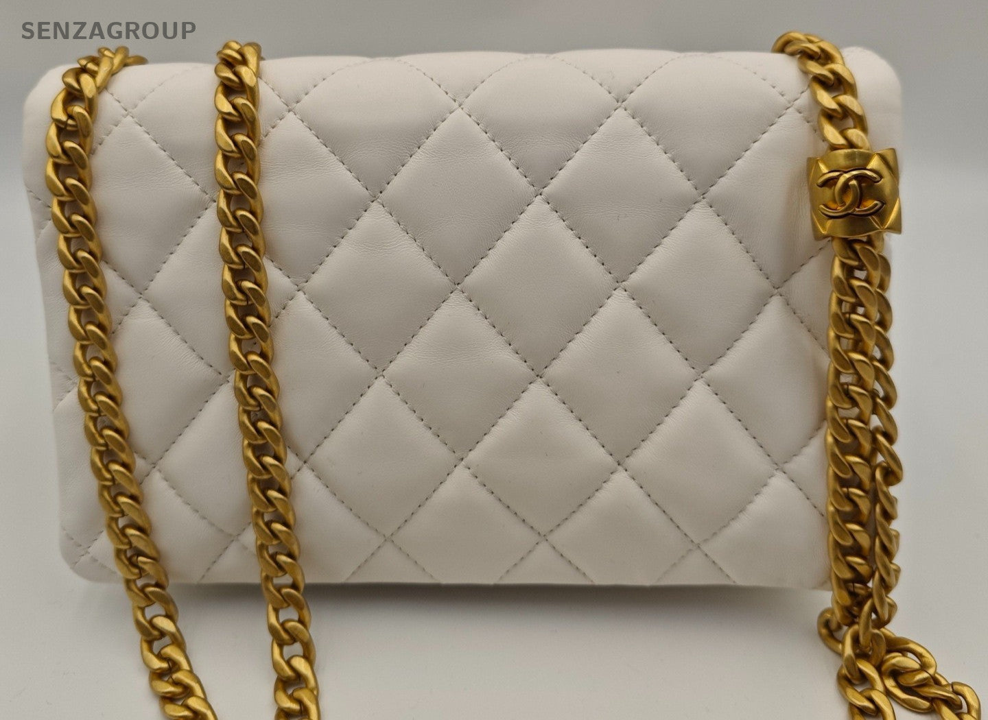 Chanel Classic Flap Mini Lambskin Chain Shoulder Bag White Gold Women Classic