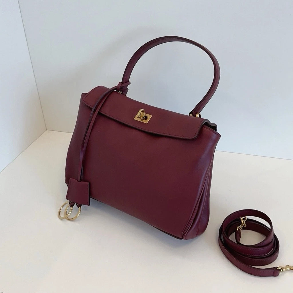 Excellent Balenciaga Rodeo PM 2Way Red Top Handle Bag Crossbody Gold Hardware