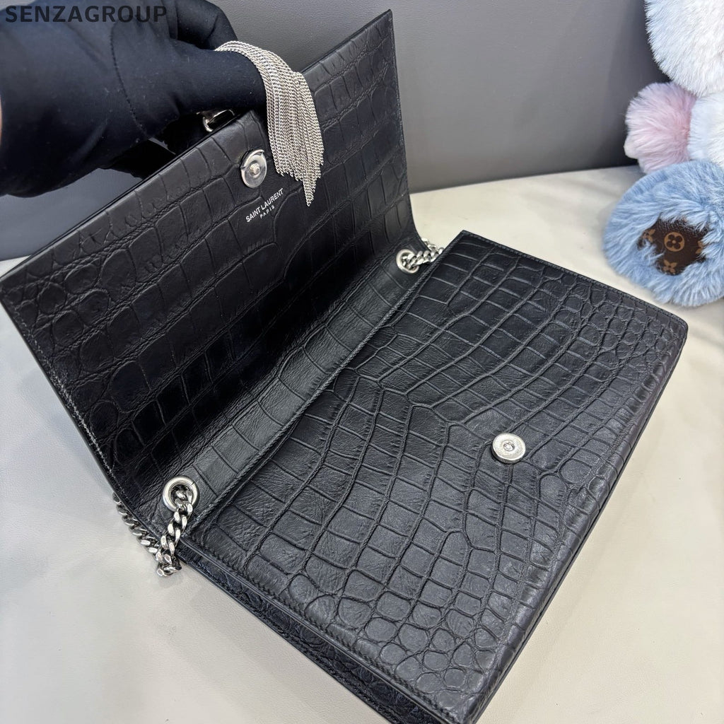 Saint Laurent Kate MM Tassel Chain Shoulder Bag Crossbody Black Silver Women