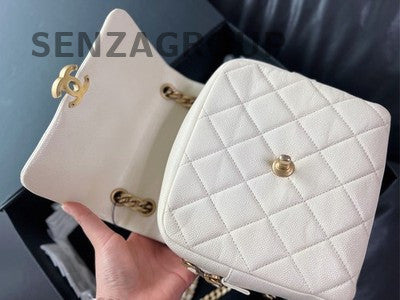 Chanel Quilted Chain Backpack White Gold Hardware Classic Fashion Women