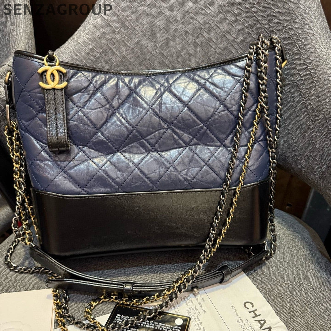 Chanel Blue and Black Large Gabrielle Hobo Chain Shoulder Bag Classic Women