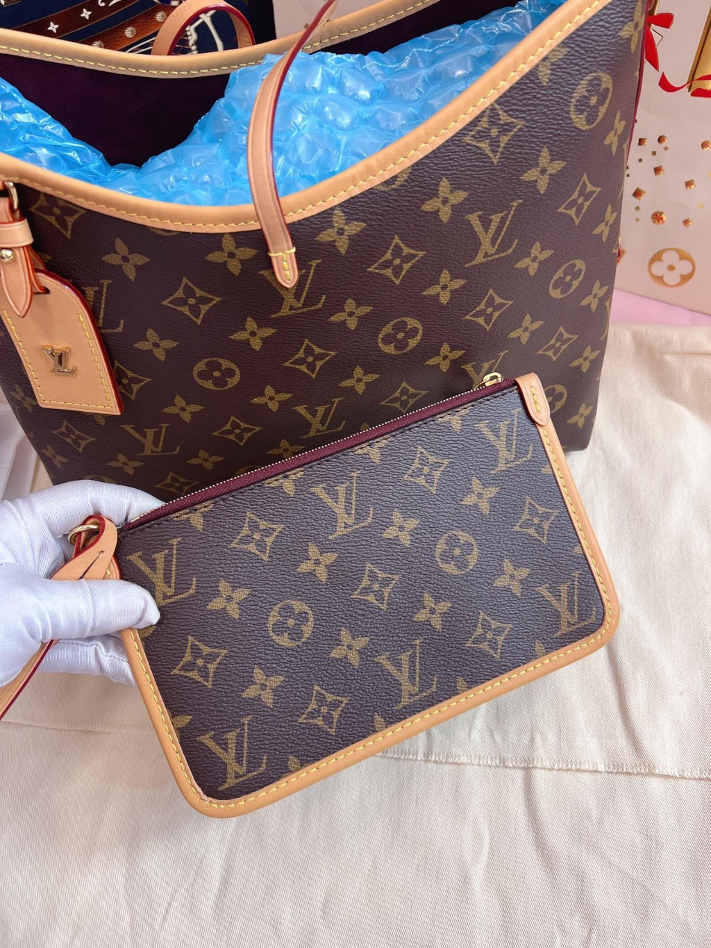 Louis Vuitton Carryall PM Monogram Shoulder Bag Brown Gold Women Classic