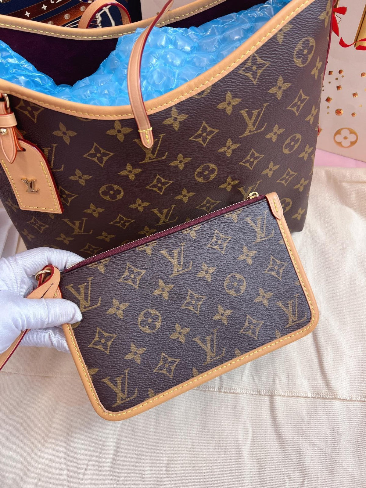 Louis Vuitton Carryall PM Monogram Shoulder Bag Brown Gold Women Classic