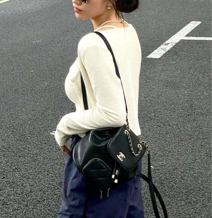 CHANEL Black Leather Affinity Small Backpack For Women