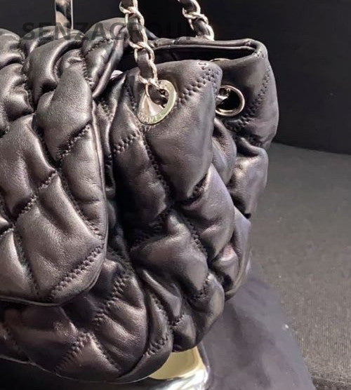 Chanel Lambskin Leather Vintage Chain Shoulder Bag Black Silver Women Classic