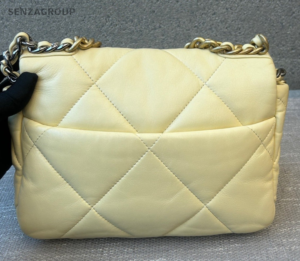 Chanel 19Bag PM Chain Shoulder Bag Crossbody Yellow Gold Women Classic Diamond