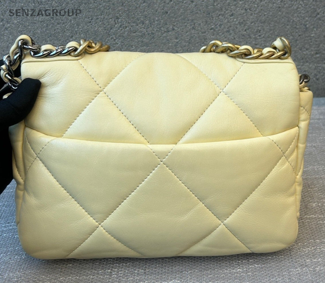 Chanel 19Bag PM Chain Shoulder Bag Crossbody Yellow Gold Women Classic Diamond