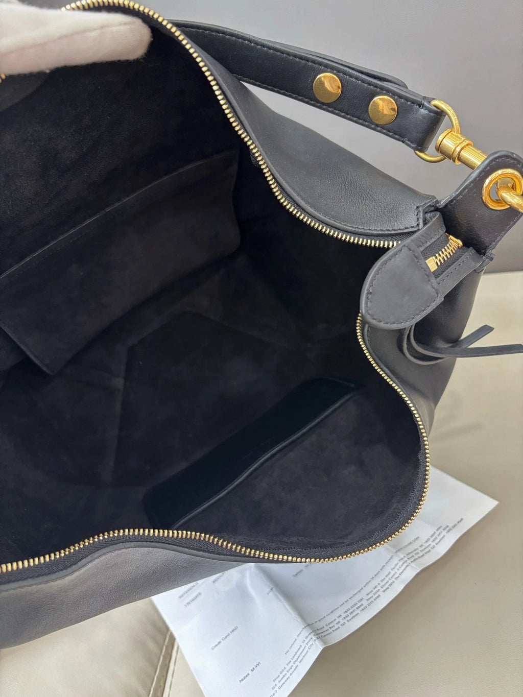 Authentic Celine Zipped Hobo Black Calfskin Shoulder Bag with Gold Hardware