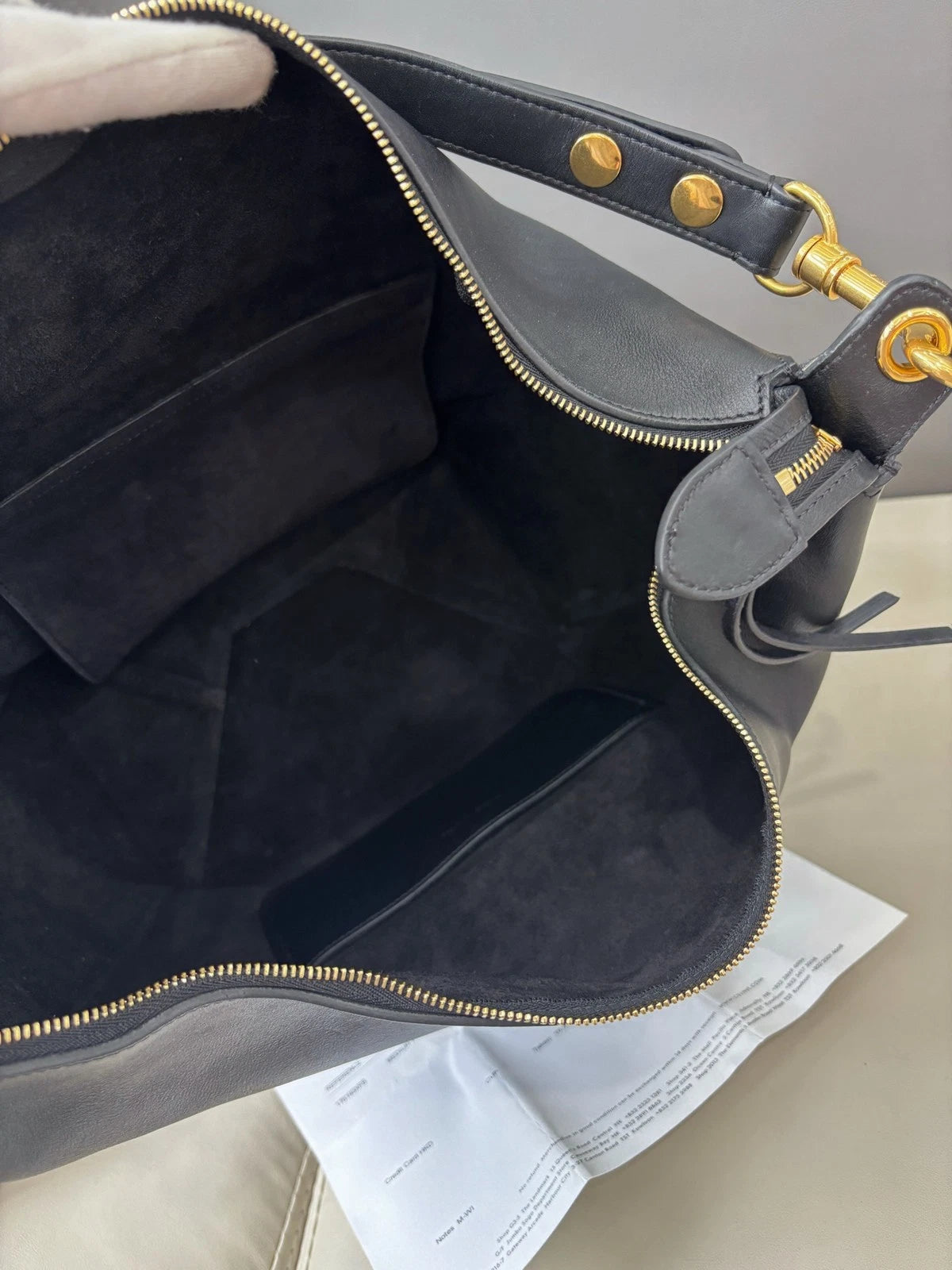 Authentic Celine Zipped Hobo Black Calfskin Shoulder Bag with Gold Hardware