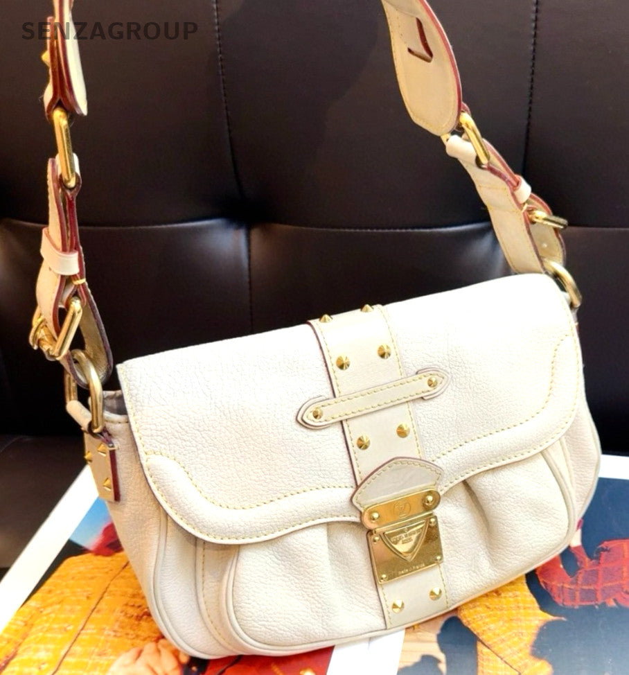 Louis Vuitton Suhali Cream White Shoulder Handbag Women White Gold
