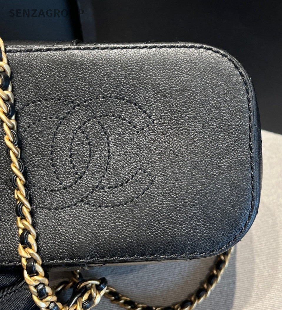 Chanel Easy Mood MM Bucket Chain Shoulder Bag Crossbody Black Gold Women Classic