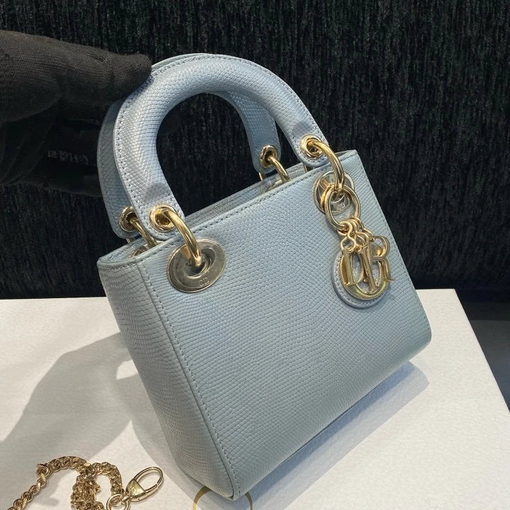 Dior Lady Dior Gold Gray Crossbody Top Handle Excellent