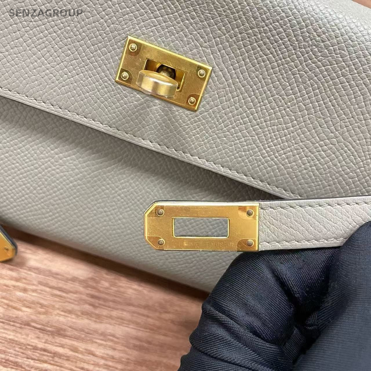 Hermes Kelly Long Wallet Epsom Leather Gray Gold Women